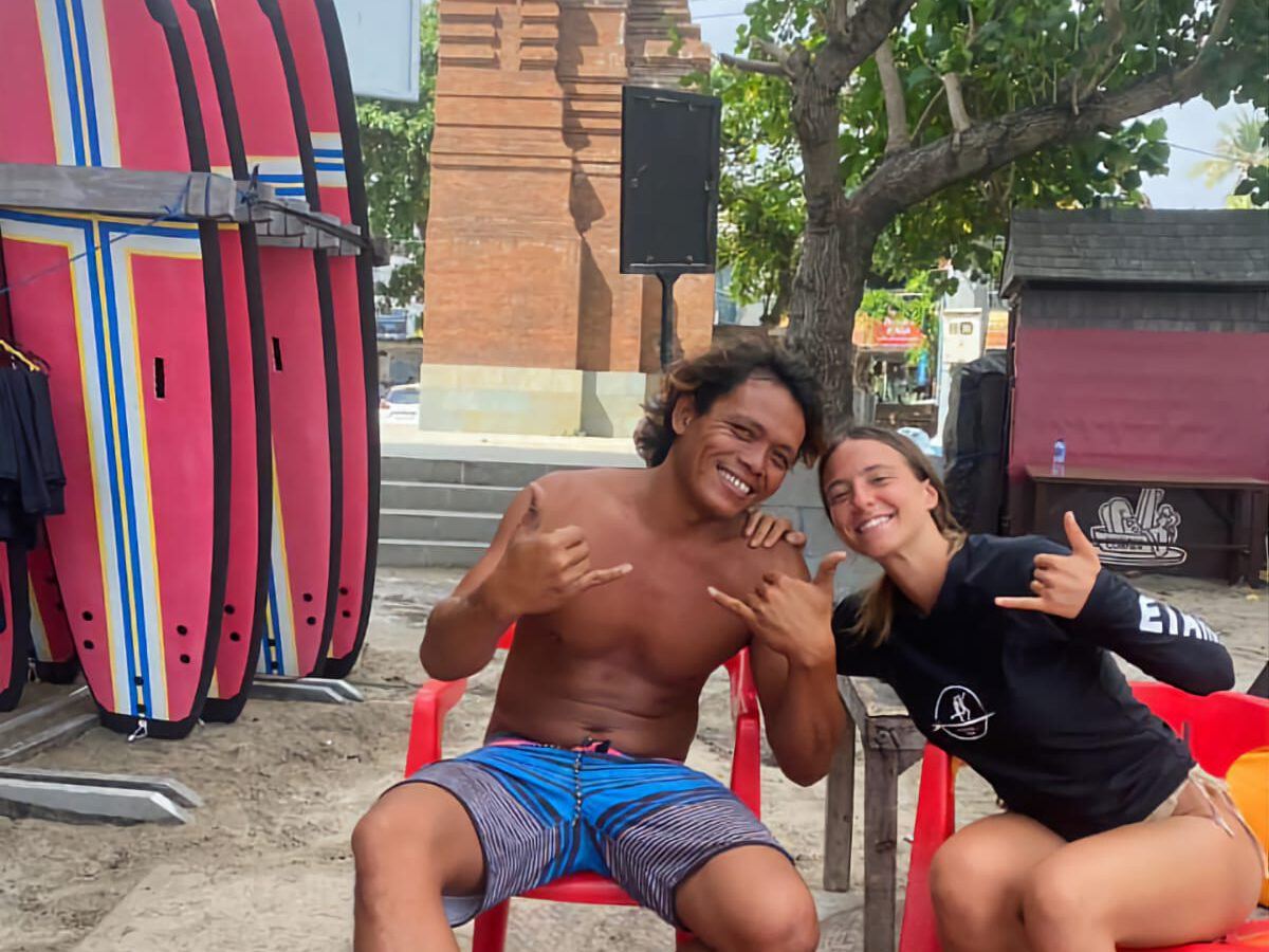 DAME JC instructor and student at the beach